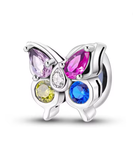 Bunter Schmetterling Charm – 925er Sterling Silber mit bunten Kristallen