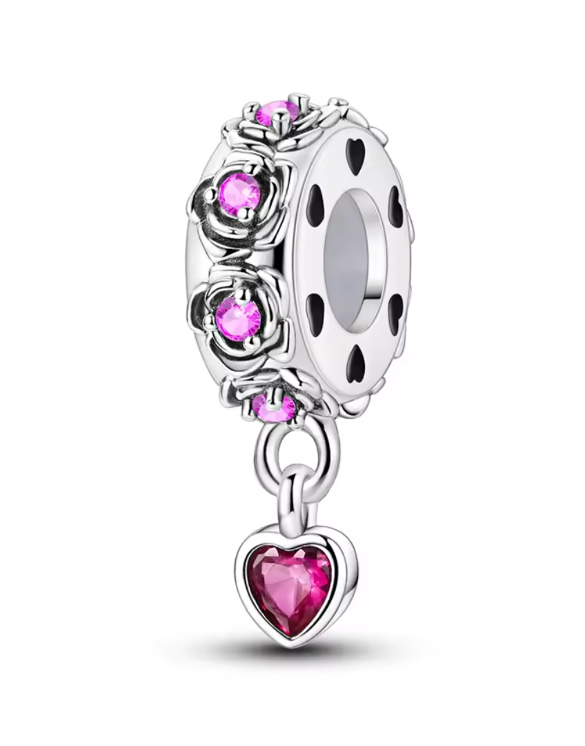 Charm „Rosenherz“ – 925 Sterling Silber mit pinkem Herzanhänger & Zirkonia