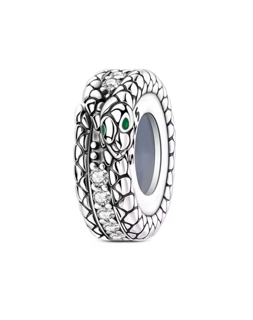 Charm Anhänger „Mystische Schlange“ – 925er Sterlingsilber mit Zirkonia und grünen Augen