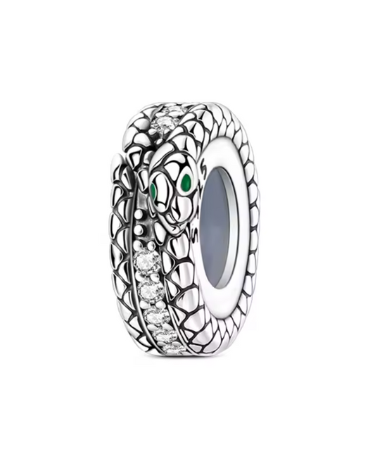 Charm Anhänger „Mystische Schlange“ – 925er Sterlingsilber mit Zirkonia und grünen Augen