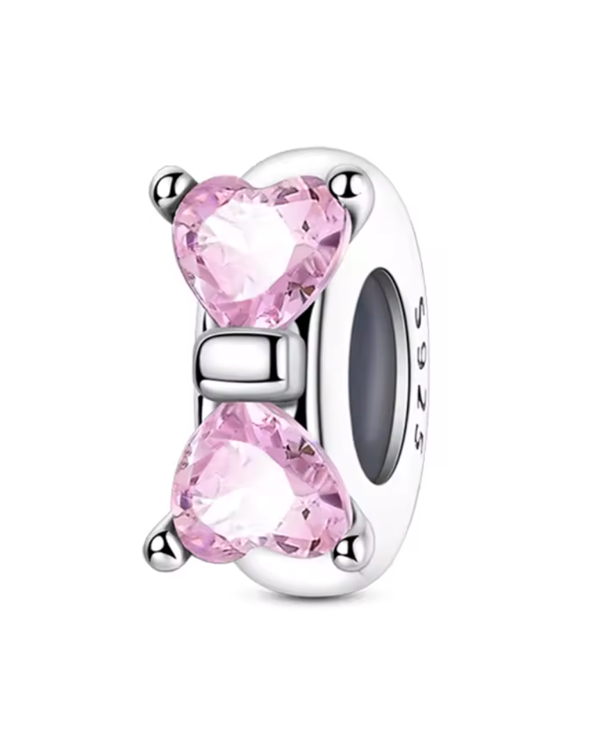 Charm Anhänger „Doppelherz Rosa“ aus 925er Sterlingsilber – Romantisches Design mit rosafarbenen Herz-Kristallen