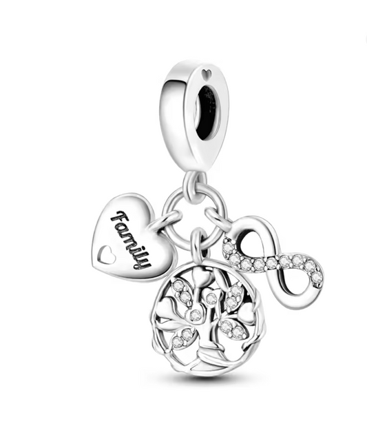 Charm Anhänger „Familienbaum & Unendlichkeit“ aus 925er Sterlingsilber – Symbol für Liebe & Zusammenhalt