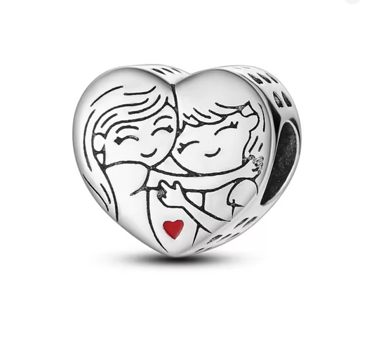 Charm Anhänger „Beste Freundinnen fürs Leben“ – Herz aus 925er Sterlingsilber mit Gravur & rotem Herz