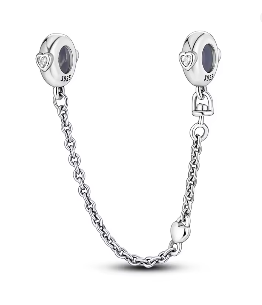 Charm Sicherheitskette „Herzschutz“ aus 925er Sterlingsilber – Schutzkette mit Zirkonia-Herzen