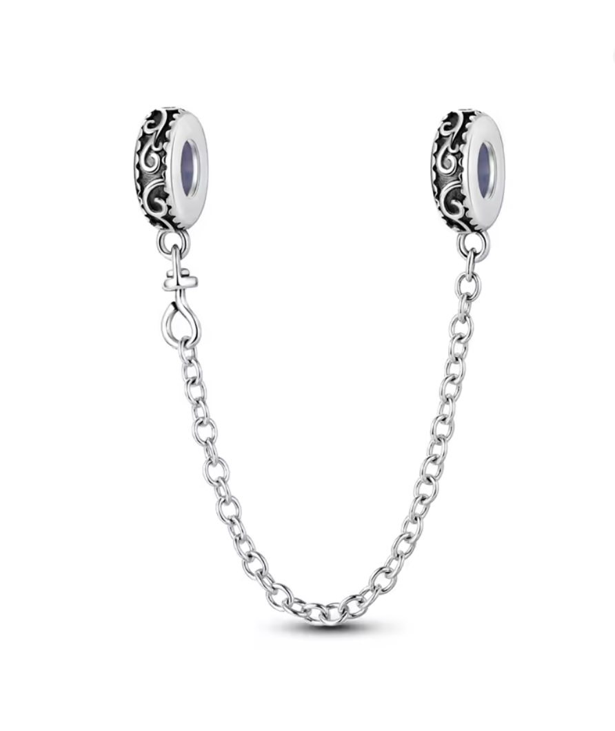 Charm Sicherheitskette „Vintage Ornament“ aus 925er Sterlingsilber – Verschnörkelte Schutzkette für Armbänder