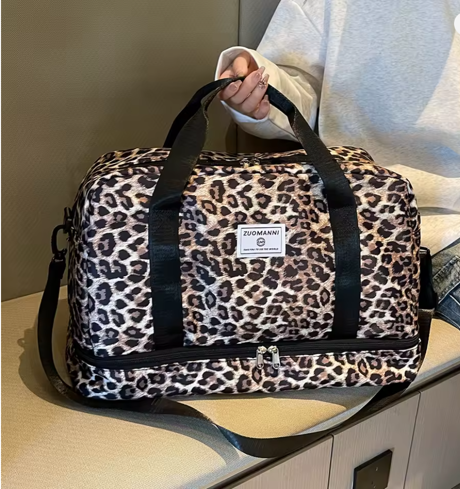Reisetasche Leopardenmuster 49,5x32x24 cm – Große Sporttasche mit Schuhfach, Wochenendtasche Damen, leicht & robust, Fitness & Reise, 3 Farben