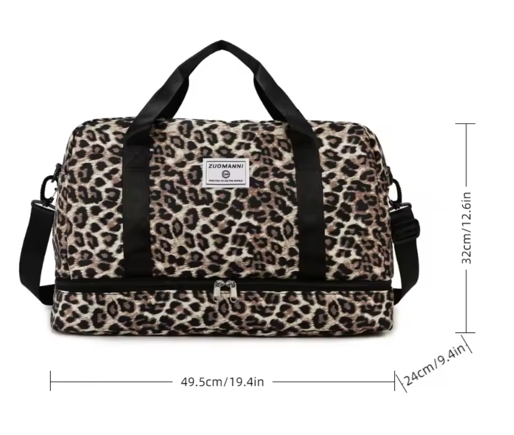 Reisetasche Leopardenmuster 49,5x32x24 cm – Große Sporttasche mit Schuhfach, Wochenendtasche Damen, leicht & robust, Fitness & Reise, 3 Farben