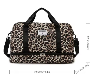 Reisetasche Leopardenmuster 49,5x32x24 cm – Große Sporttasche mit Schuhfach, Wochenendtasche Damen, leicht & robust, Fitness & Reise, 3 Farben