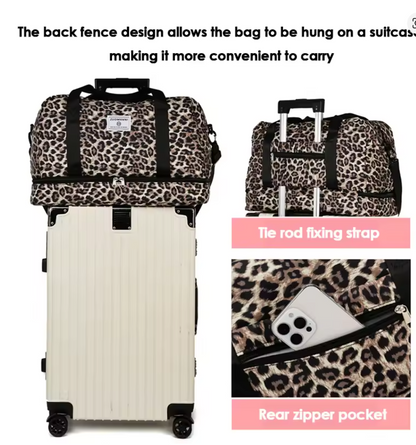 Reisetasche Leopardenmuster 49,5x32x24 cm – Große Sporttasche mit Schuhfach, Wochenendtasche Damen, leicht & robust, Fitness & Reise, 3 Farben