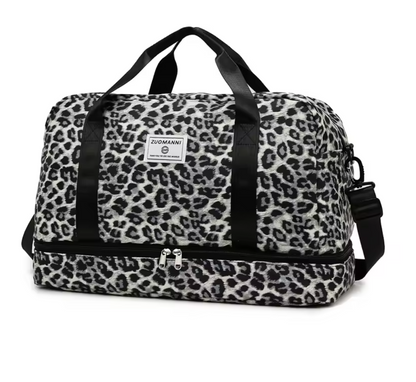 Reisetasche Leopardenmuster 49,5x32x24 cm – Große Sporttasche mit Schuhfach, Wochenendtasche Damen, leicht & robust, Fitness & Reise, 3 Farben