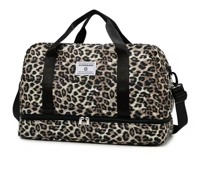 Reisetasche Leopardenmuster 49,5x32x24 cm – Große Sporttasche mit Schuhfach, Wochenendtasche Damen, leicht & robust, Fitness & Reise, 3 Farben