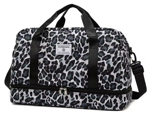Reisetasche Leopardenmuster 49,5x32x24 cm – Große Sporttasche mit Schuhfach, Wochenendtasche Damen, leicht & robust, Fitness & Reise, 3 Farben