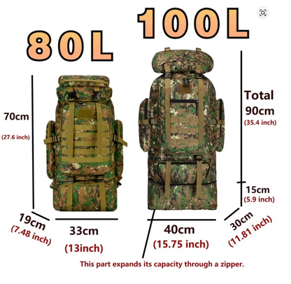 80L Outdoor Rucksack 70x33x19 cm – Taktischer Trekkingrucksack, großer Bergsteiger Rucksack, Wandern, Camping & Reisen, robust & wasserabweisend