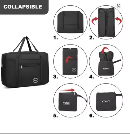 Kono Faltbare Handgepäck Tasche 45x32x14 cm – Leichte Nylon Reisetasche für Flugzeug, kompakt & strapazierfähig, Bordtasche & Travel Bag, 3 Farben