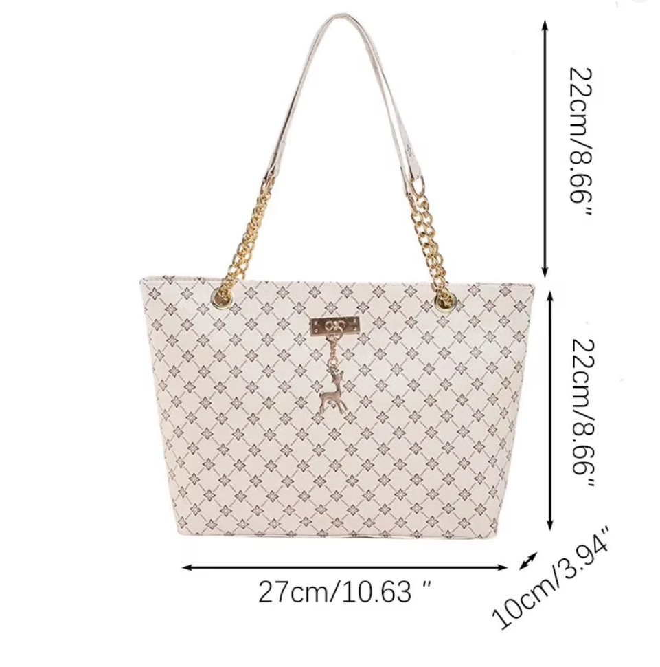 Damen Bag Weiß 27x22x10 cm – Große Handtasche aus weichem Leder, elegante Schultertasche mit Anhänger, viel Stauraum, Alltag & Business