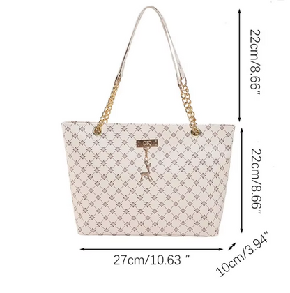 Damen Bag Weiß 27x22x10 cm – Große Handtasche aus weichem Leder, elegante Schultertasche mit Anhänger, viel Stauraum, Alltag & Business