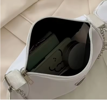 2-teiliges Damen Taschen Set – Nylon Schultertasche & Handtasche mit Kettenriemen, elegant & leicht, Freizeit & Reise, einfarbig, 20x30 cm, 2 Farben