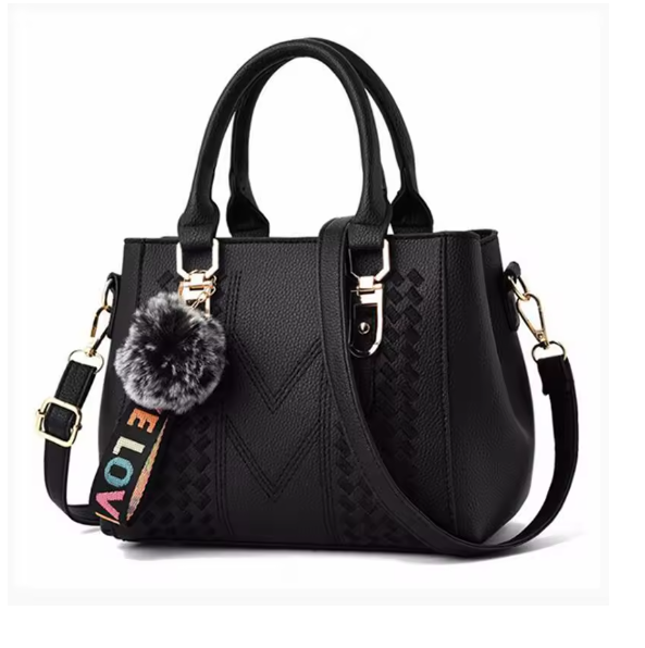 Damen Leder Umhängetasche 23x14x19 cm – Stickerei Messenger Bag mit Anhänger, elegante Handtasche mit Haarball, Crossbody & Schultertasche, 6 Farben