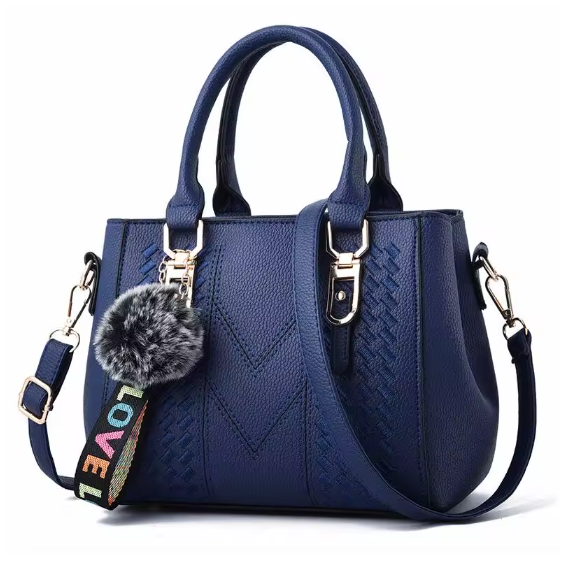 Damen Leder Umhängetasche 23x14x19 cm – Stickerei Messenger Bag mit Anhänger, elegante Handtasche mit Haarball, Crossbody & Schultertasche, 6 Farben
