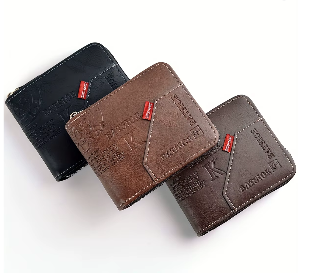 Herren Geldbörse aus PU Leder – Kompaktes Portemonnaie mit Reißverschluss, Kartenhalter & Münzfach – Stilvolle Männer Brieftasche in 3 Farben (11,5 x 9,5 x 2,3 cm)