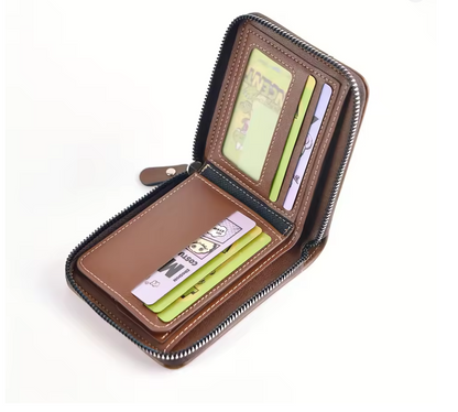 Herren Geldbörse aus PU Leder – Kompaktes Portemonnaie mit Reißverschluss, Kartenhalter & Münzfach – Stilvolle Männer Brieftasche in 3 Farben (11,5 x 9,5 x 2,3 cm)