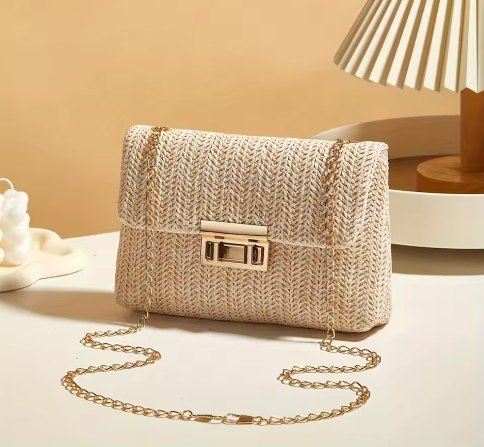 Damen Stroh Umhängetasche – Handgewebte Crossbody Bag mit Verschluss, sommerliche Schultertasche, leicht & stilvoll, Strandtasche & Freizeit, verschiedene Modelle