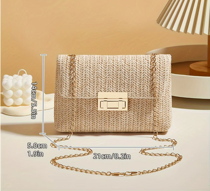 Damen Stroh Umhängetasche – Handgewebte Crossbody Bag mit Verschluss, sommerliche Schultertasche, leicht & stilvoll, Strandtasche & Freizeit, verschiedene Modelle