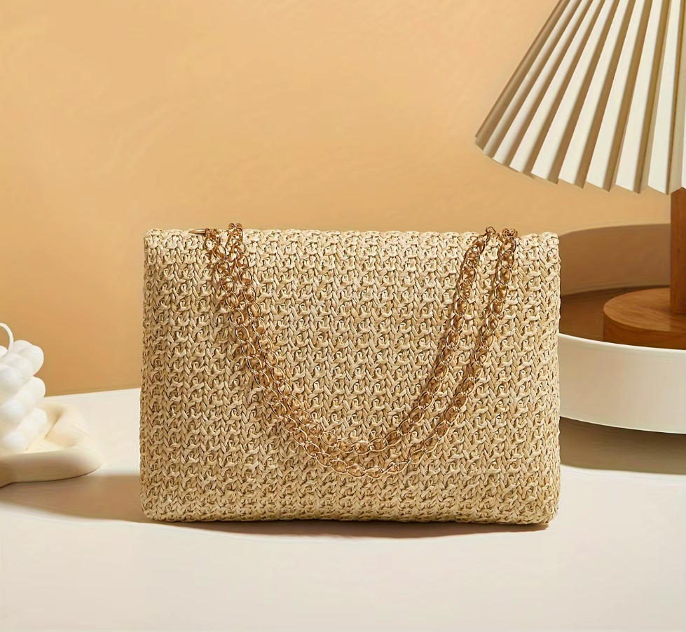 Damen Stroh Umhängetasche – Handgewebte Crossbody Bag mit Verschluss, sommerliche Schultertasche, leicht & stilvoll, Strandtasche & Freizeit, verschiedene Modelle