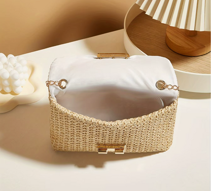 Damen Stroh Umhängetasche – Handgewebte Crossbody Bag mit Verschluss, sommerliche Schultertasche, leicht & stilvoll, Strandtasche & Freizeit, verschiedene Modelle