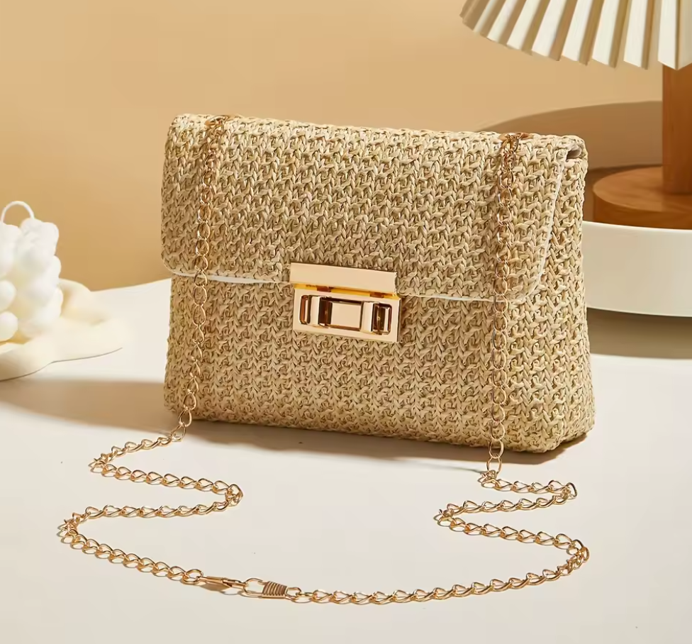 Damen Stroh Umhängetasche – Handgewebte Crossbody Bag mit Verschluss, sommerliche Schultertasche, leicht & stilvoll, Strandtasche & Freizeit, verschiedene Modelle