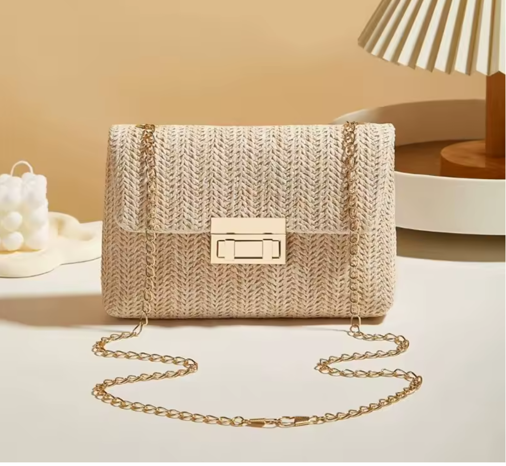 Damen Stroh Umhängetasche – Handgewebte Crossbody Bag mit Verschluss, sommerliche Schultertasche, leicht & stilvoll, Strandtasche & Freizeit, verschiedene Modelle