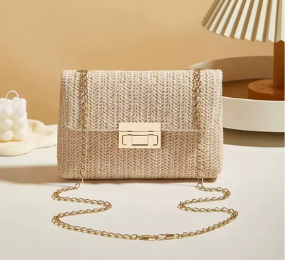 Damen Stroh Umhängetasche – Handgewebte Crossbody Bag mit Verschluss, sommerliche Schultertasche, leicht & stilvoll, Strandtasche & Freizeit, verschiedene Modelle