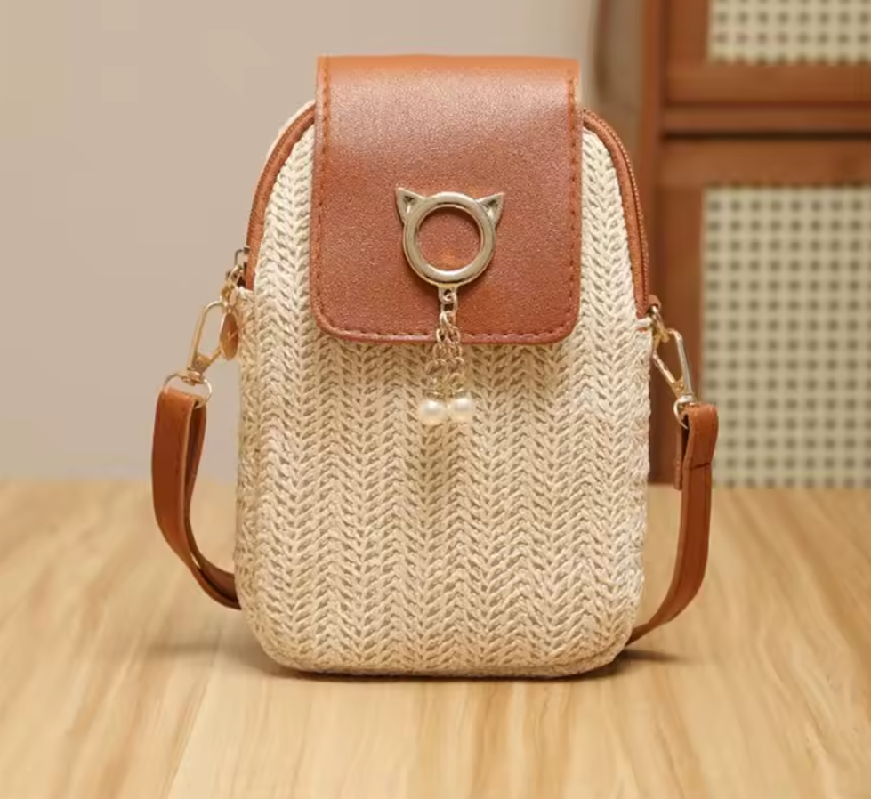 Damen Stroh Umhängetasche – Handgewebte Crossbody Bag mit Verschluss, sommerliche Schultertasche, leicht & stilvoll, Strandtasche & Freizeit, verschiedene Modelle