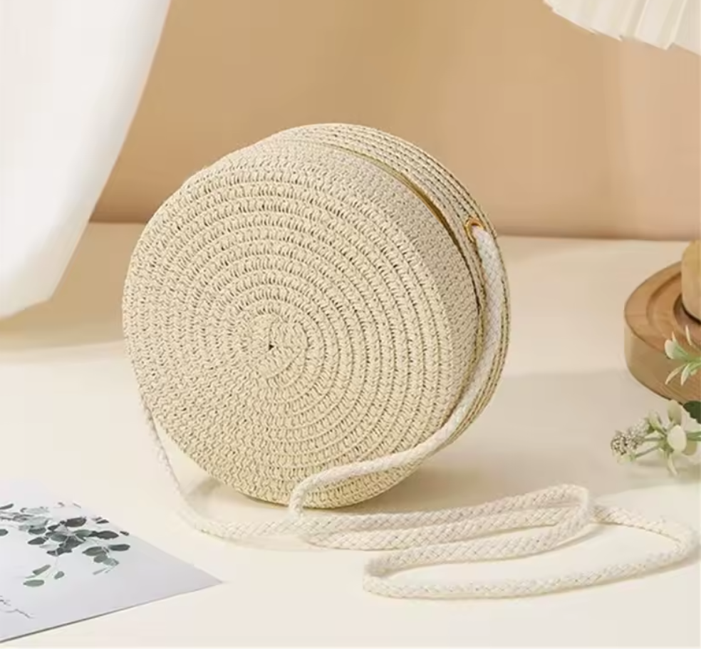 Damen Stroh Umhängetasche – Handgewebte Crossbody Bag mit Verschluss, sommerliche Schultertasche, leicht & stilvoll, Strandtasche & Freizeit, verschiedene Modelle