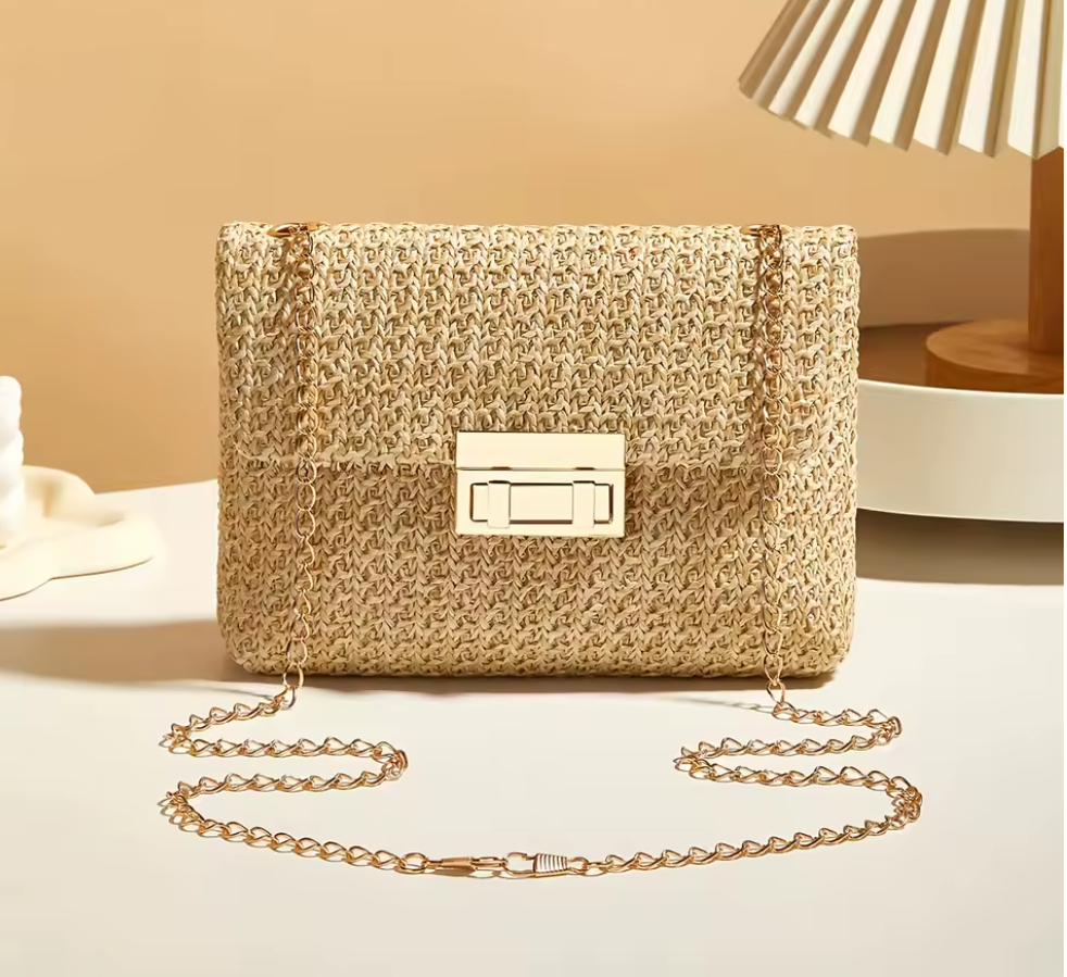 Damen Stroh Umhängetasche – Handgewebte Crossbody Bag mit Verschluss, sommerliche Schultertasche, leicht & stilvoll, Strandtasche & Freizeit, verschiedene Modelle