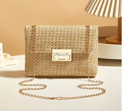 Damen Stroh Umhängetasche – Handgewebte Crossbody Bag mit Verschluss, sommerliche Schultertasche, leicht & stilvoll, Strandtasche & Freizeit, verschiedene Modelle