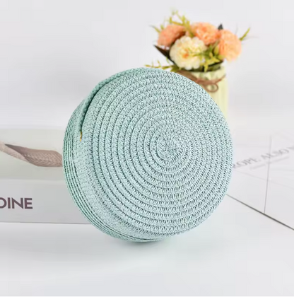 Runde Stroh Umhängetasche Damen 16x6,5x16 cm – Handgewebte Rattan Strandtasche, Sommer Schultertasche & Crossbody Bag, Boho Style, verschiedene Farben
