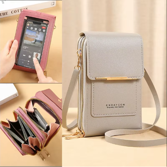 Touchscreen Handy Umhängetasche Damen 19x12x4 cm – Crossbody Handytasche mit Kartenhalter & Schloss, PU Leder, kompakt & sicher, verschiedene Farben
