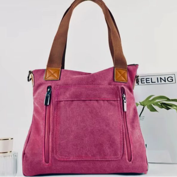 Damen Canvas Umhängetasche 27x16,5x10 cm – Große Handtasche mit viel Stauraum, Schulter- & Crossbody Bag, lässige Freizeittasche, verschiedene Modelle & Farben