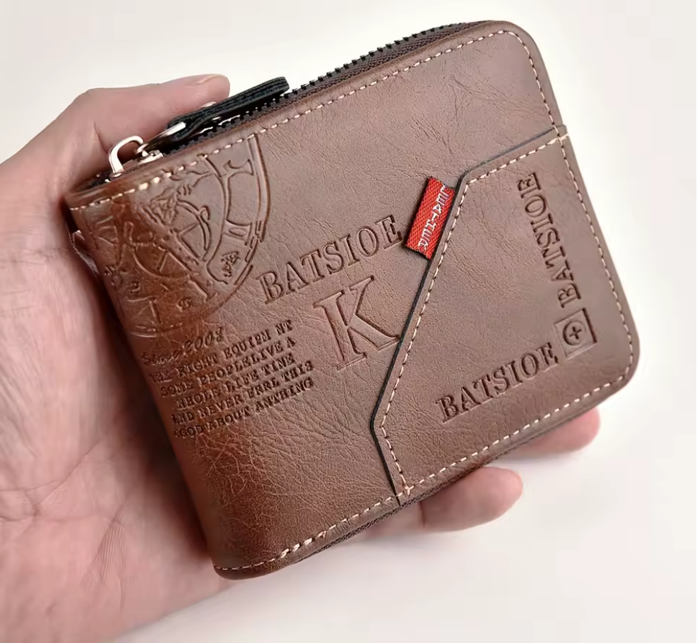 Herren Geldbörse aus PU Leder – Kompaktes Portemonnaie mit Reißverschluss, Kartenhalter & Münzfach – Stilvolle Männer Brieftasche in 3 Farben (11,5 x 9,5 x 2,3 cm)