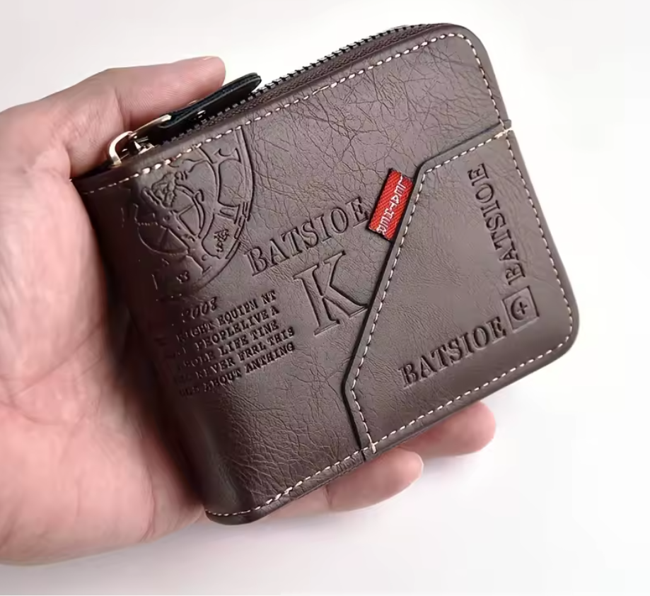 Herren Geldbörse aus PU Leder – Kompaktes Portemonnaie mit Reißverschluss, Kartenhalter & Münzfach – Stilvolle Männer Brieftasche in 3 Farben (11,5 x 9,5 x 2,3 cm)