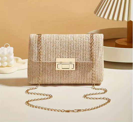 Damen Stroh Umhängetasche – Handgewebte Crossbody Bag mit Verschluss, sommerliche Schultertasche, leicht & stilvoll, Strandtasche & Freizeit, verschiedene Modelle