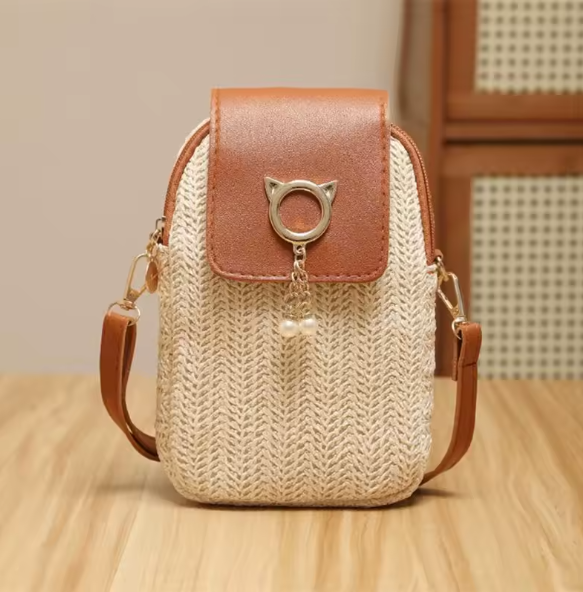 Damen Stroh Umhängetasche – Handgewebte Crossbody Bag mit Verschluss, sommerliche Schultertasche, leicht & stilvoll, Strandtasche & Freizeit, verschiedene Modelle