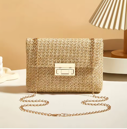 Damen Stroh Umhängetasche – Handgewebte Crossbody Bag mit Verschluss, sommerliche Schultertasche, leicht & stilvoll, Strandtasche & Freizeit, verschiedene Modelle